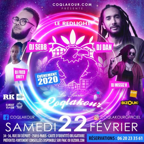 La Soirée COQLAKOUR samedi 22 Fevrier 2020 au REDLIGHT PARIS – Avec DJ SEBB / DJ DAN / DJ MISSIZ H / DJ FRED UNITY .