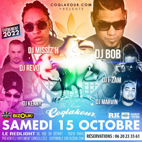LA SOIREE COQLAKOUR Samedi 15 OCTOBRE 2022 au REDLIGHT PARIS – Avec DJ BOB, DJ MISSIZ H …